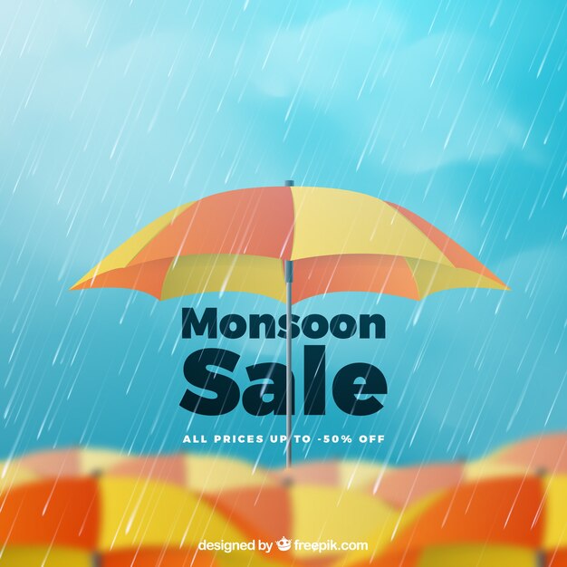 Monsoon sale composition with realistic design