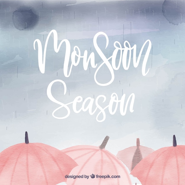 Free Vector monsoon season background in watercolor style