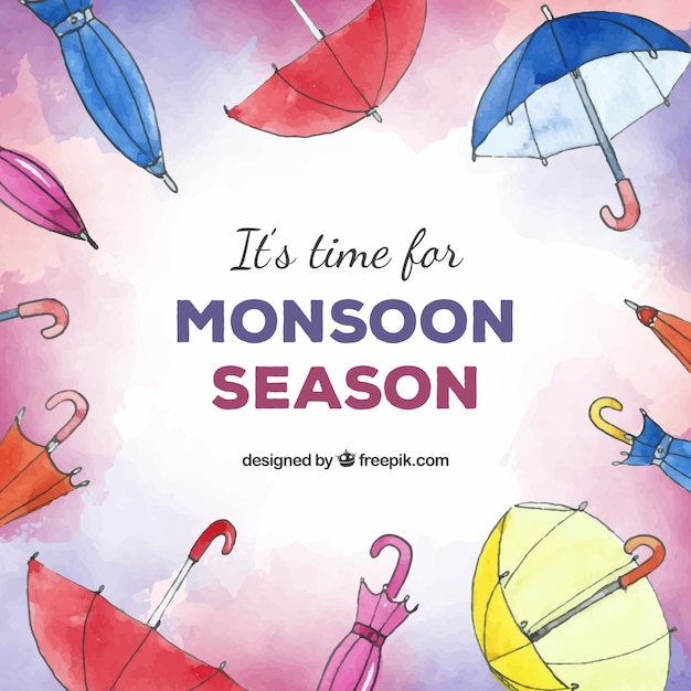 Free Vector monsoon season background in watercolor style