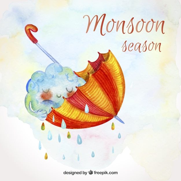 Free Vector monsoon season background in watercolor style