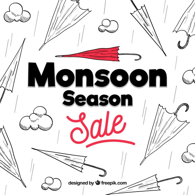 Monsoon season background with umbrellas