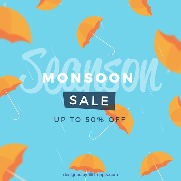 Free vector monsoon season sale background with umbrellas