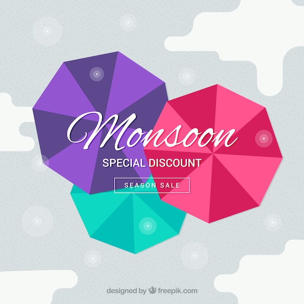 Free Vector monsoon season sale composition with flat design