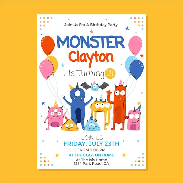 Free Vector monster birthday invitation template