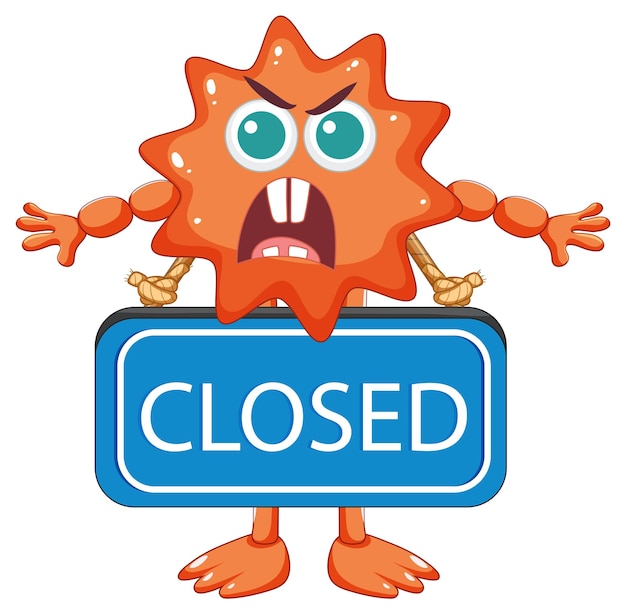 Free Vector monster cartoon character holding closed sign banner