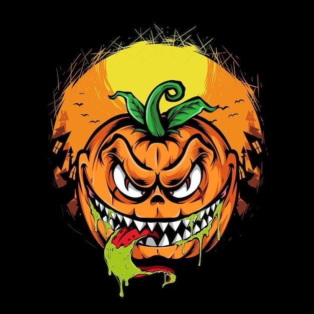 Monster pumpkin halloween vector illustration