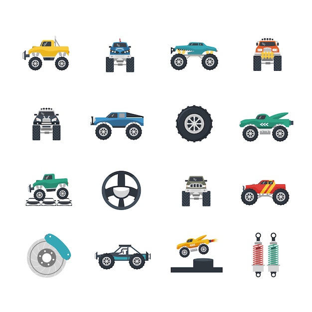 Free Vector monster truck icons set