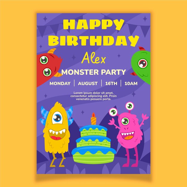 Monsters birthday invitation template