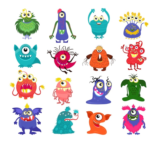 Free vector monsters. set of cartoon cute character isolated on white background