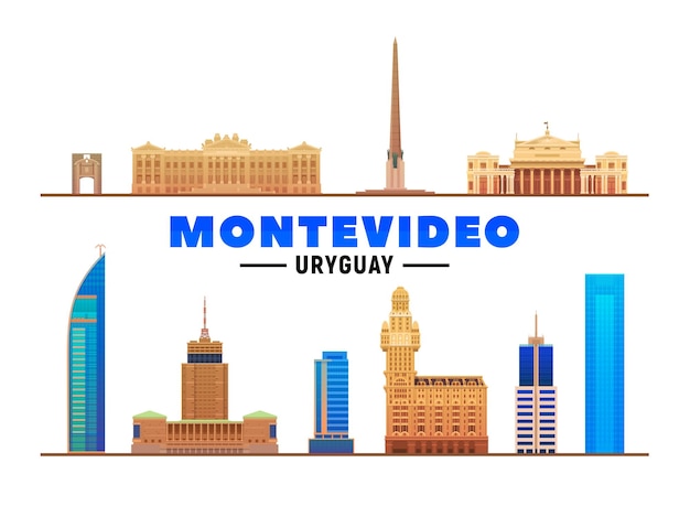 Montevideo Uruguay landmarks at white background Vector Illustration Business travel and tourism concept with modern buildings Image for banner or web site