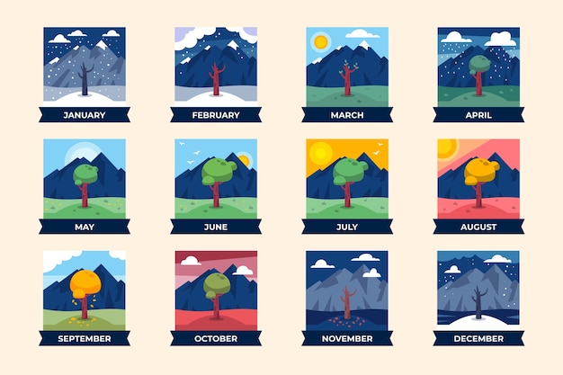 Free vector months of the year template design