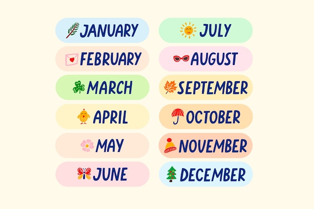 Free Vector months of the year template design