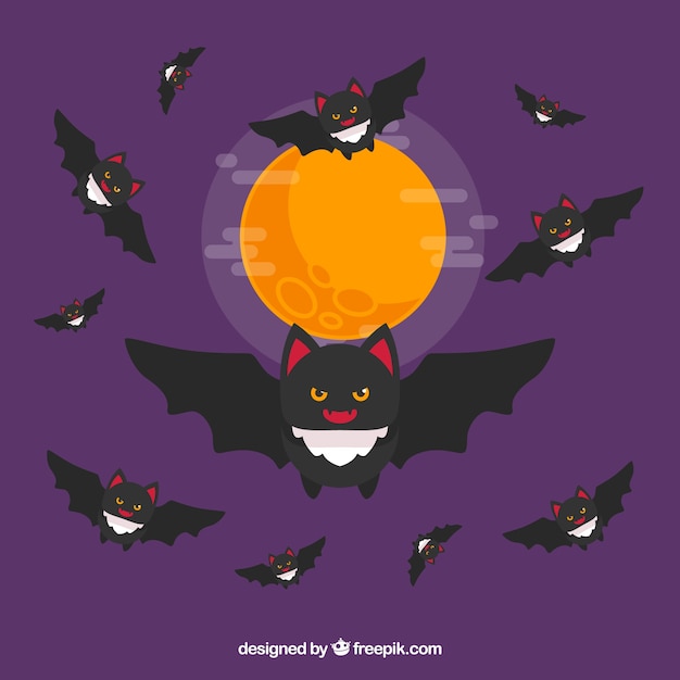 Moon background with bats in flat design