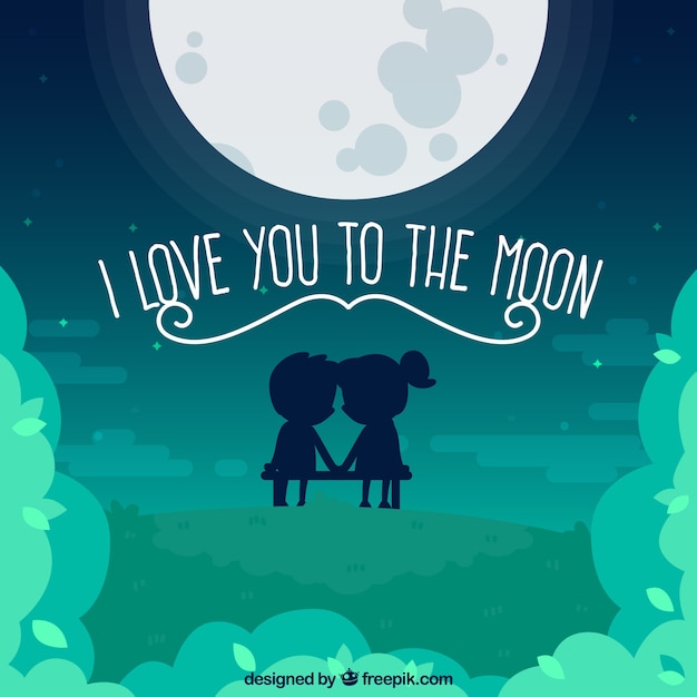 Moon background with cute couple and romantic message