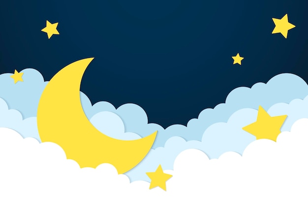 Free vector moon and stars background, pastel paper cut design vector