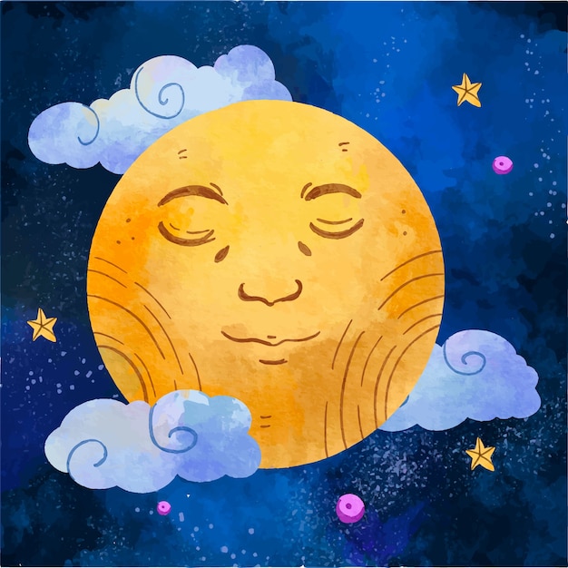 Free vector moon and stars drawing illustration