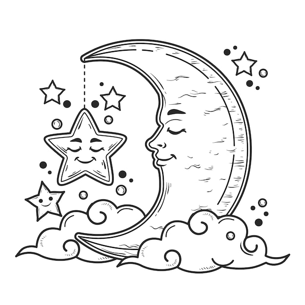 Free Vector moon and stars drawing illustration