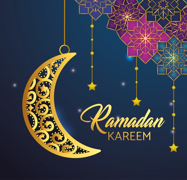 Moon and stars hanging to ramadan kareem