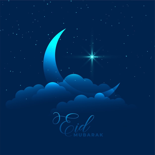 Moon with cloud and star eid mubarak background