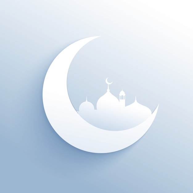 Free Vector moon with mosque silhouette for islamic festival