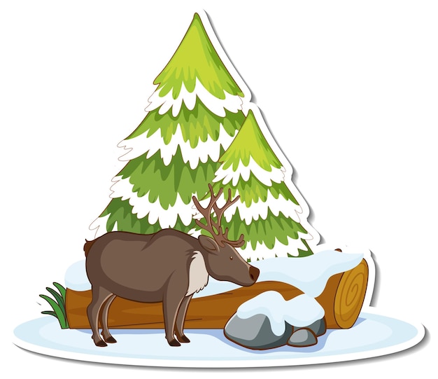 Moose with pine tree covered with snow sticker