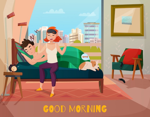 Morning Waking Of Couple Illustration