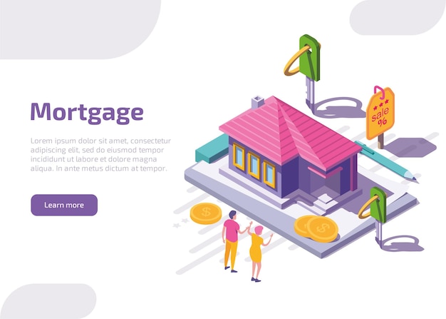 Mortgage isometric landing page or web banner.