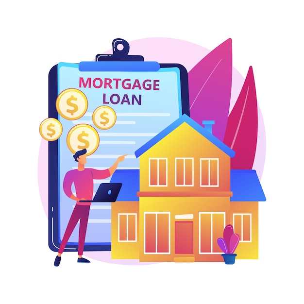 Mortgage loan abstract concept  illustration. Home bank credit, down payment, real estate services, house loan pay off, investment portfolio, family financial burden .