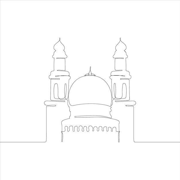 Free Vector mosque continuous line arabic muslim masjid building