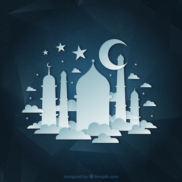 Mosque and crescent moon