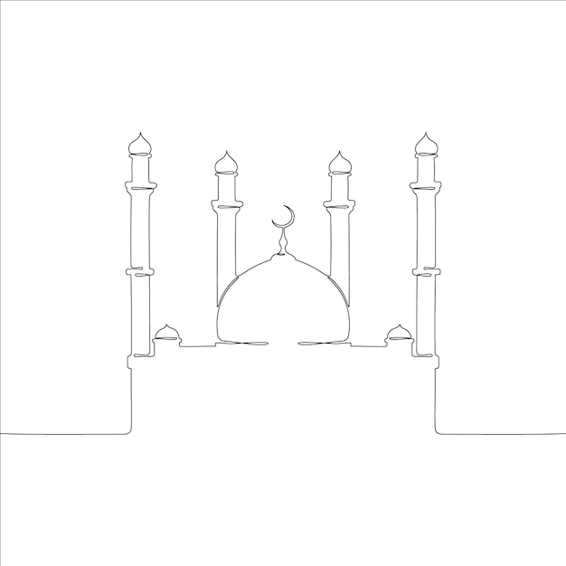 Mosque minimal continuous line Arabic muslim masjid drawing