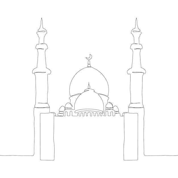 Mosque minimal continuous line Arabic muslim masjid drawing