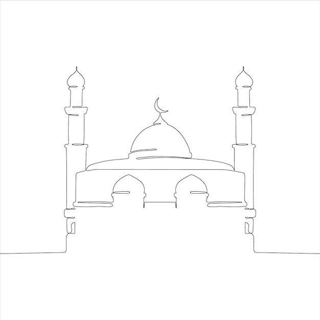 Free Vector mosque minimal continuous line arabic muslim masjid drawing