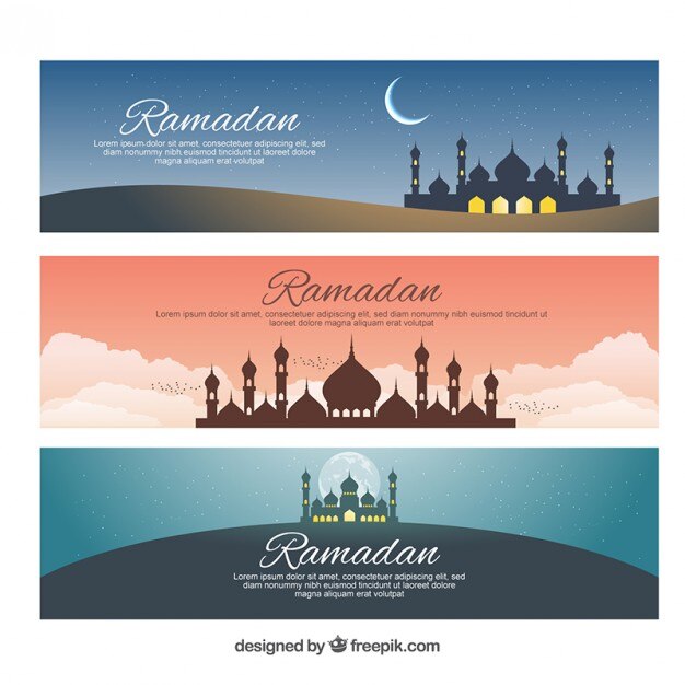 Mosques and moons ramadan banners