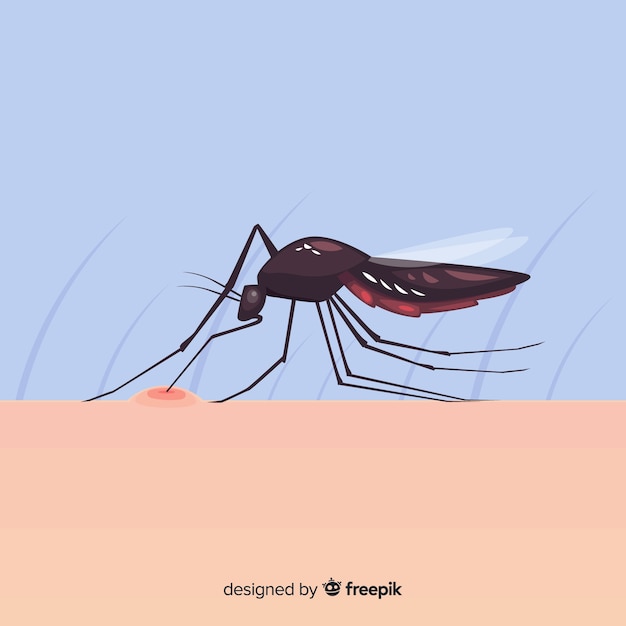 Mosquito biting a a person with flat design