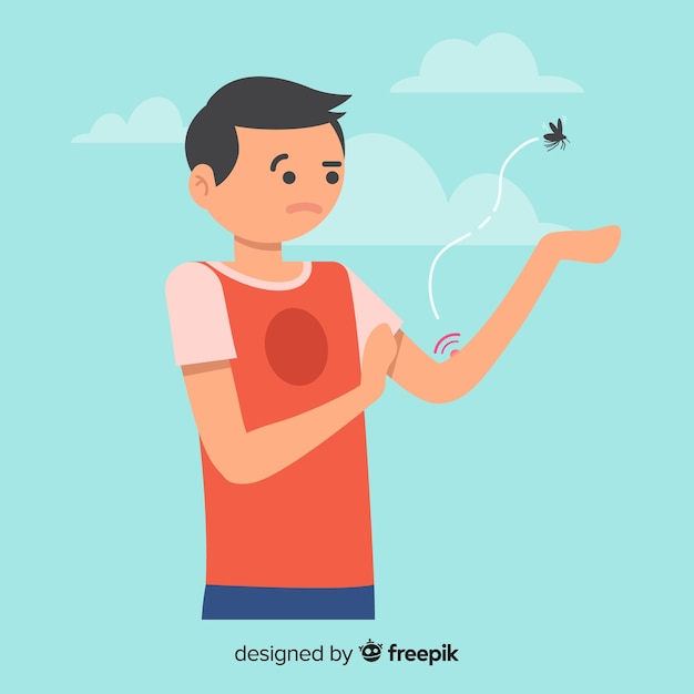 Mosquito biting a a person with flat design