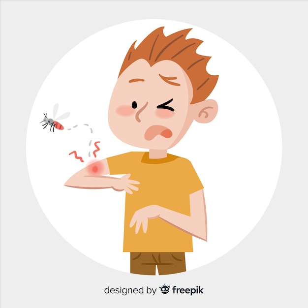 Mosquito biting a a person with flat design