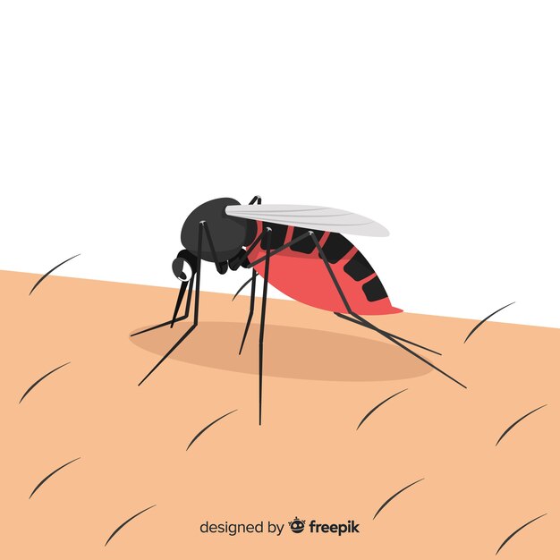 Mosquito biting a a person with flat design