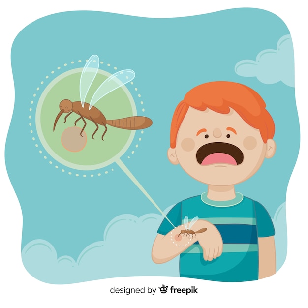 Mosquito biting a a person with flat design