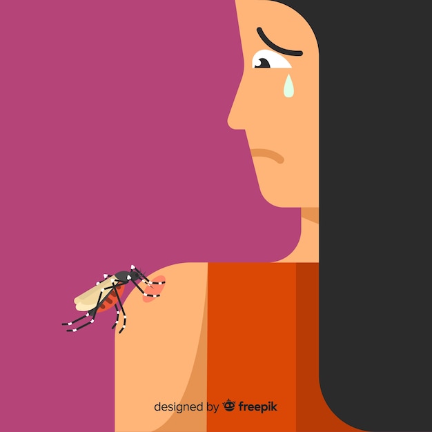 Free vector mosquito biting a person with flat design