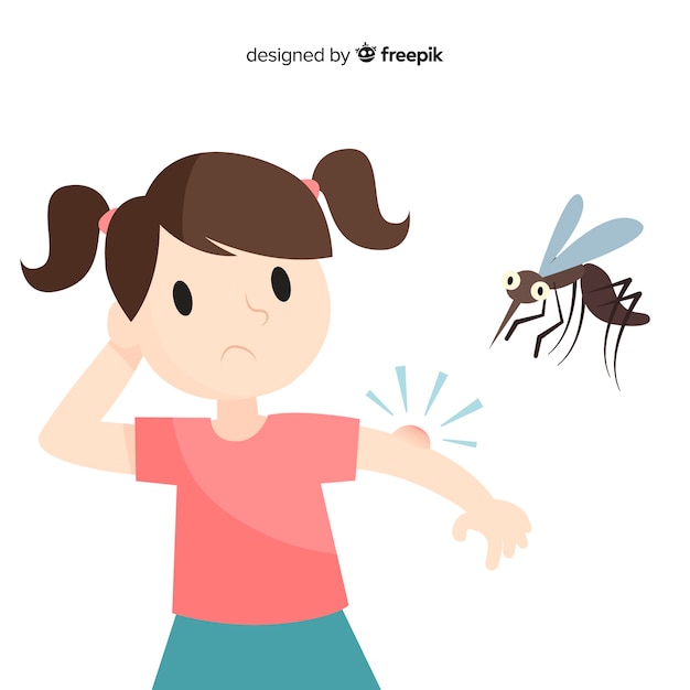 Free vector mosquito biting a person with flat design