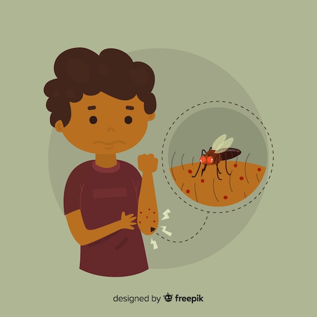 Mosquito biting a person with flat design