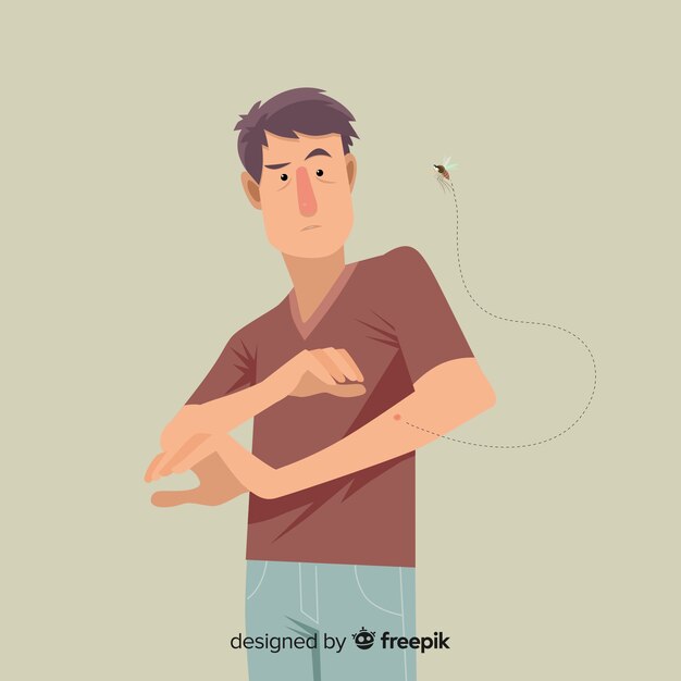 Mosquito biting a person with flat design