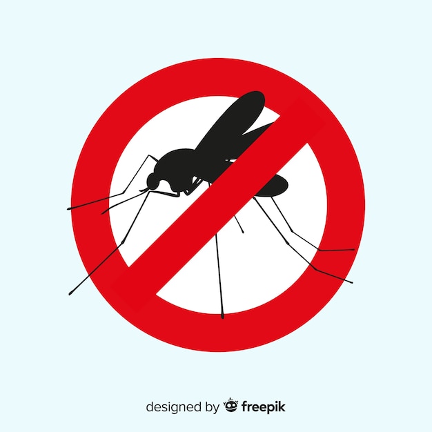 Mosquito warning sign with flat design