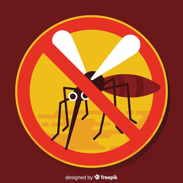 Mosquito warning sign with flat design