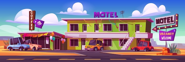 Motel roadside cafe vector cartoon illustration