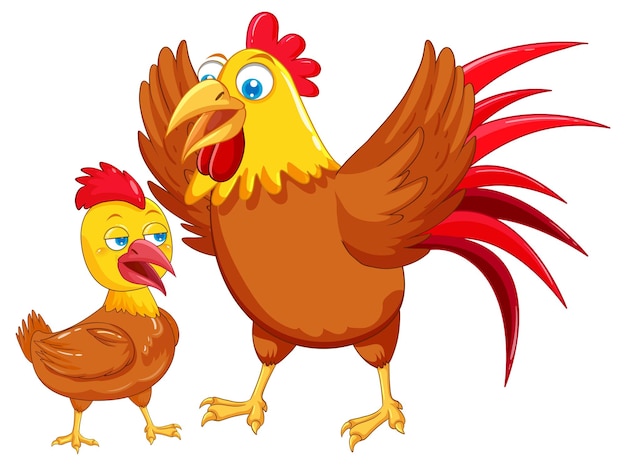 Free Vector mother chicken and her baby cartoon animals