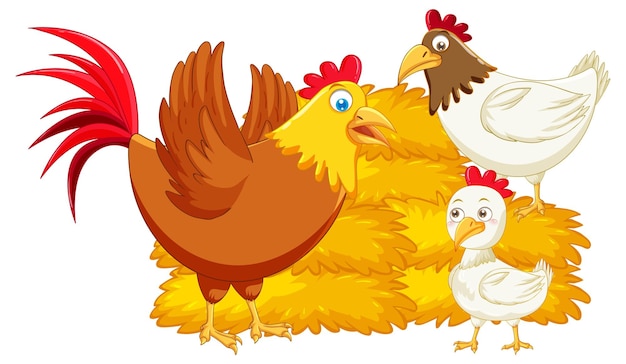 Mother chicken and her baby cartoon animals