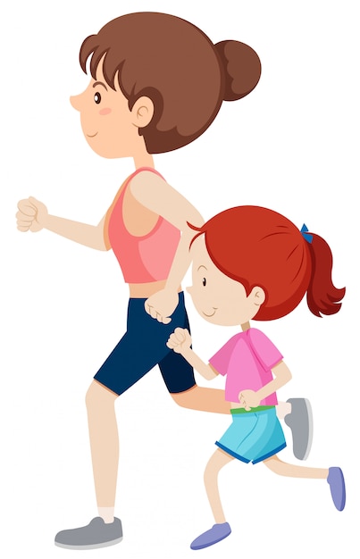 Mother and daughter running