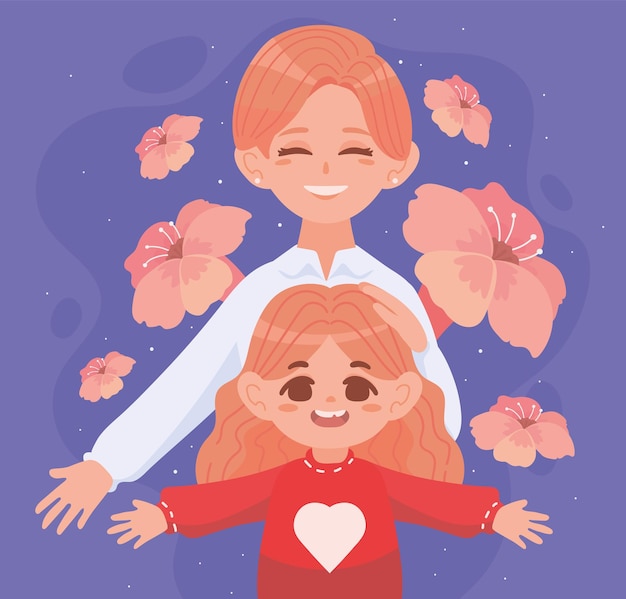 Free Vector mother and daughter with flowers